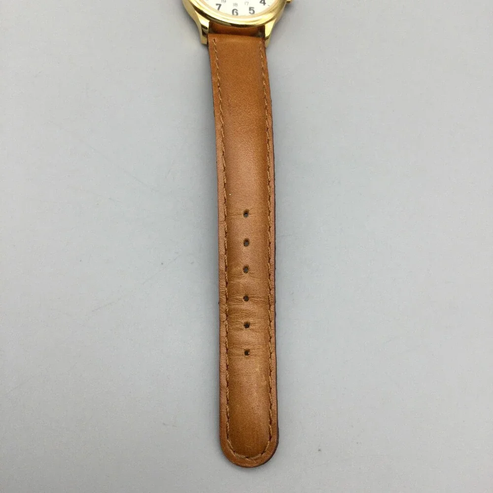 Merona Womens Watch 27mm Cream Dial Gold Tone Brown Leather Band